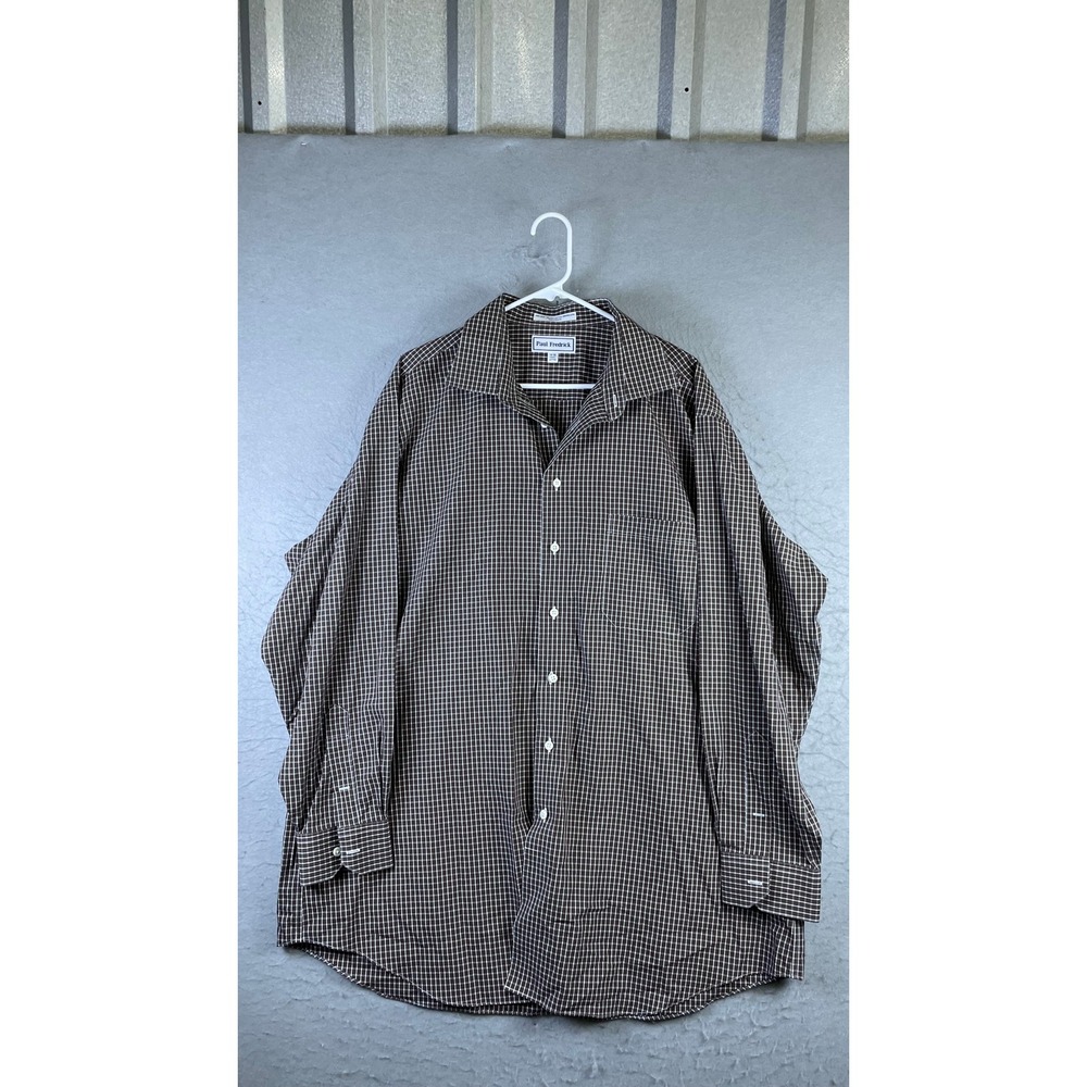 Paul Fredrick Button Down Mens 18-35 Brown Excellent Micro Check Non-Iron Shirt